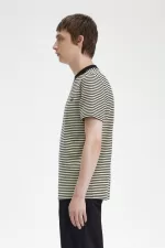 Fred Perry Fine Stripe Heavyweight Men’s T-Shirt Oatmeal Black | HAGUW4218