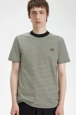 Fred Perry Fine Stripe Heavyweight Men’s T-Shirt Oatmeal Black | HAGUW4218