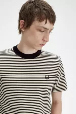 Fred Perry Fine Stripe Heavyweight Men’s T-Shirt Oatmeal Black | HAGUW4218