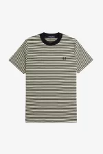 Fred Perry Fine Stripe Heavyweight Men’s T-Shirt Oatmeal Black | HAGUW4218