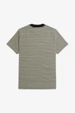 Fred Perry Fine Stripe Heavyweight Men’s T-Shirt Oatmeal Black | HAGUW4218