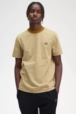 Fred Perry Fine Stripe Heavyweight Men’s T-Shirt Oatmeal Dark Coffee | WUBJN5046