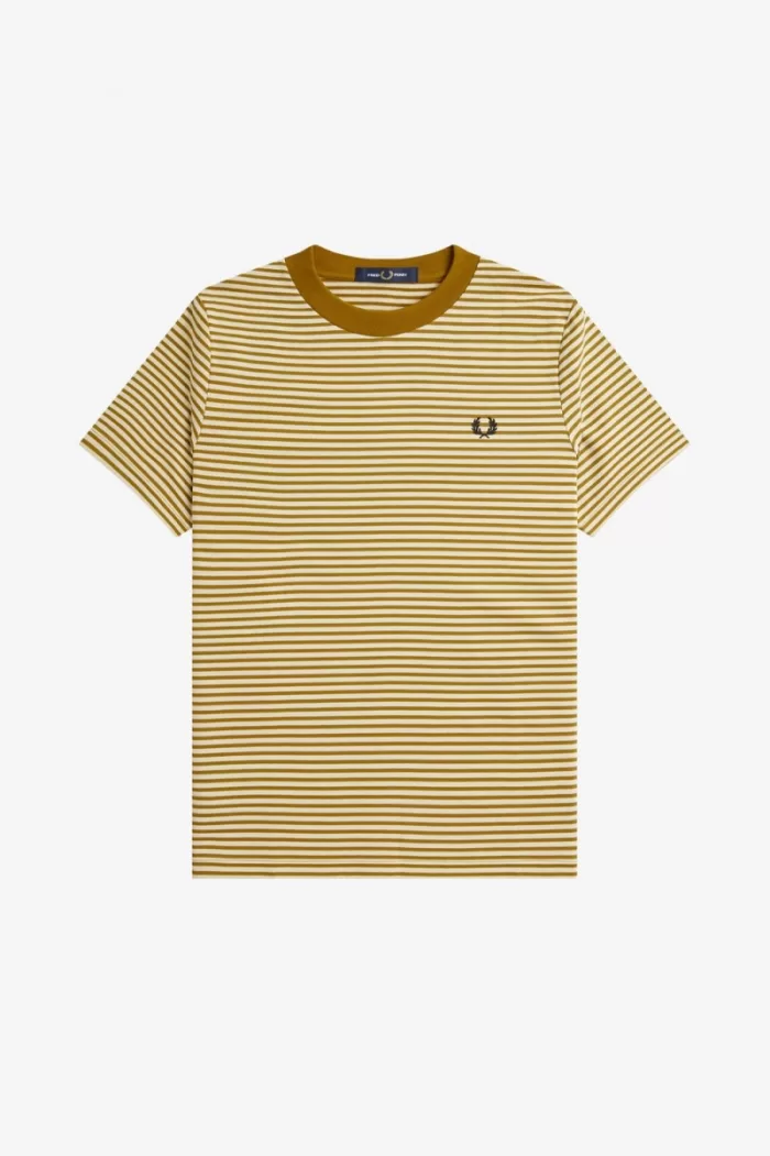 Fred Perry Fine Stripe Heavyweight Men’s T-Shirt Oatmeal Dark Coffee | WUBJN5046