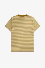 Fred Perry Fine Stripe Heavyweight Men’s T-Shirt Oatmeal Dark Coffee | WUBJN5046