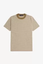 Fred Perry Fine Stripe Heavyweight Men’s T-Shirt Snow White Green | VMWKB8067