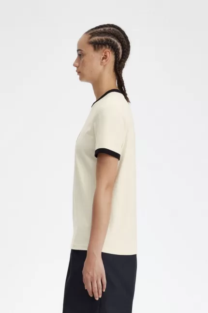 Fred Perry Flocked Laurel Wreath Women’s T-Shirt Beige | JQPES0943