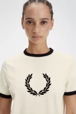 Fred Perry Flocked Laurel Wreath Women’s T-Shirt Beige | JQPES0943