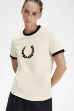 Fred Perry Flocked Laurel Wreath Women’s T-Shirt Beige | JQPES0943