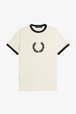 Fred Perry Flocked Laurel Wreath Women’s T-Shirt Beige | JQPES0943