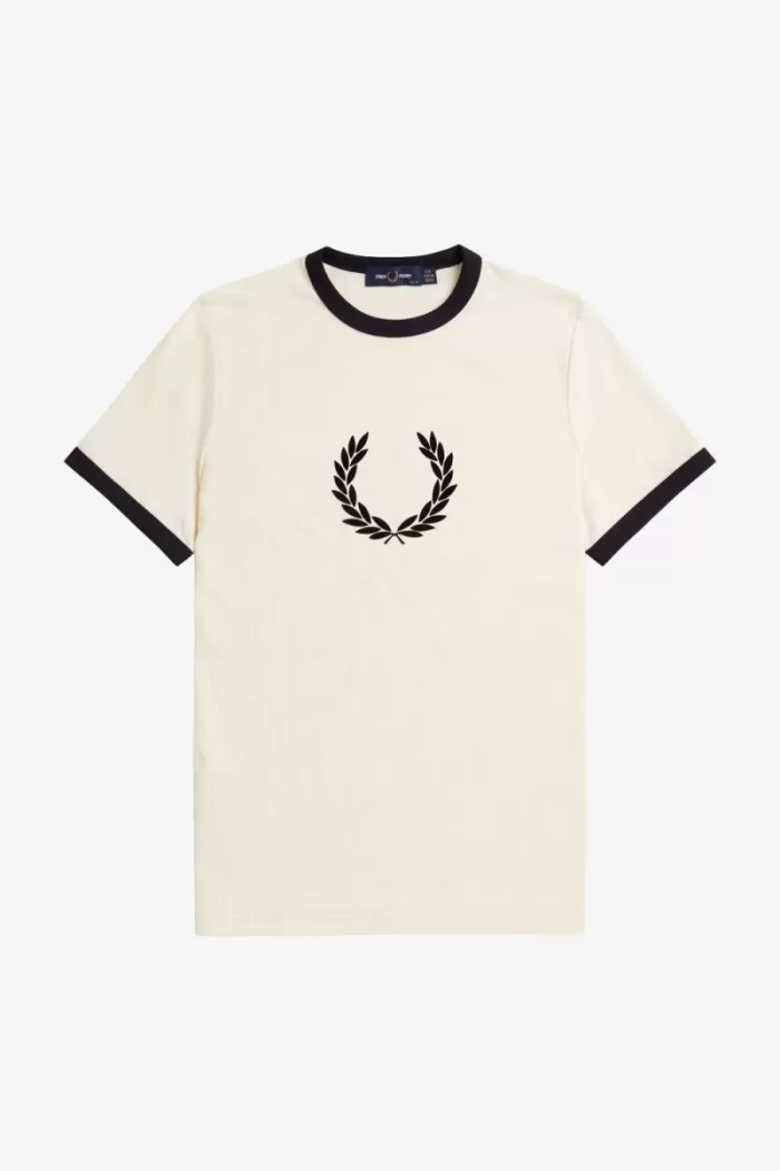 Fred Perry Flocked Laurel Wreath Women’s T-Shirt Beige | JQPES0943