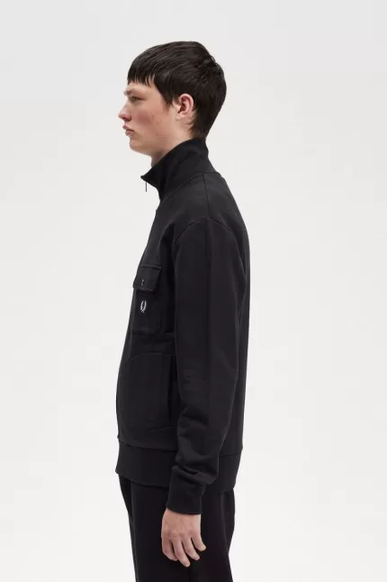 Fred Perry Funnel Neck Men’s Track Jackets Black | SHLYD2138