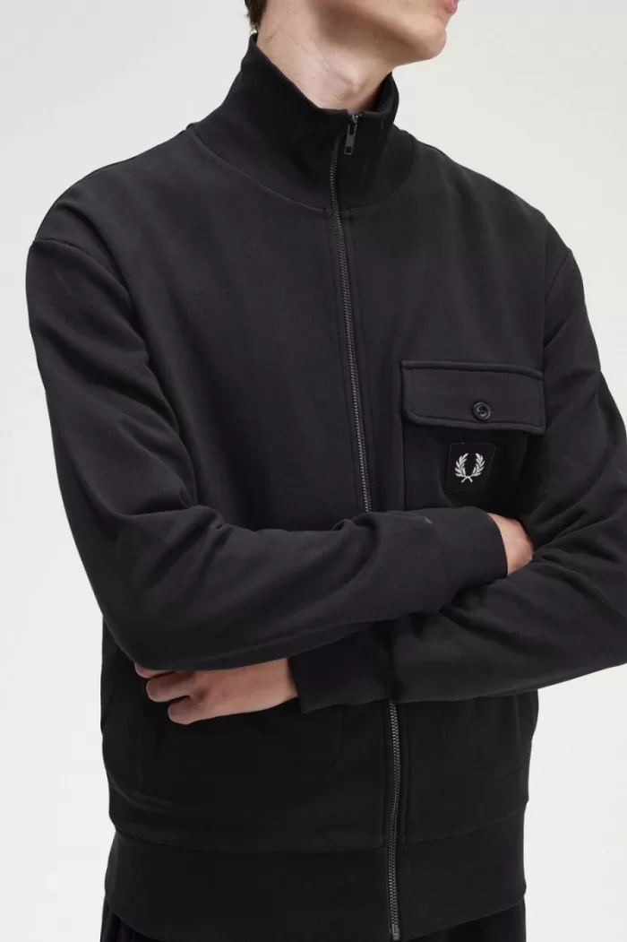 Fred Perry Funnel Neck Men’s Track Jackets Black | SHLYD2138