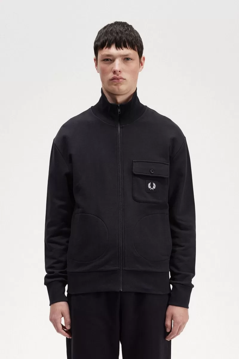 Fred Perry Funnel Neck Mens Track Jackets Black SHLYD2138 - Fred Perry Funnel Neck Men's Track Jackets Black | SHLYD2138