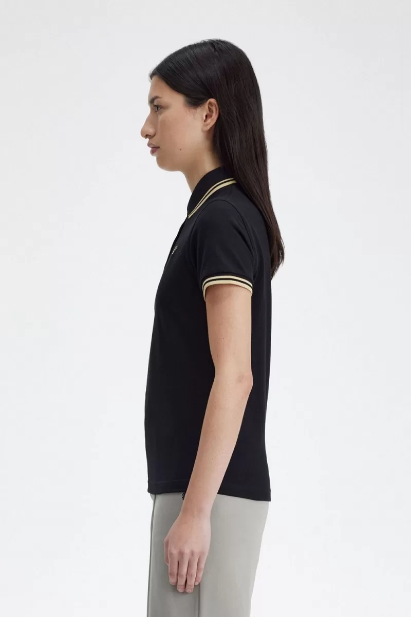 Fred Perry G12 Womens Shirt Black Champagne UIZGX2768 1 - Fred Perry G12 Women's Shirt Black Champagne | UIZGX2768