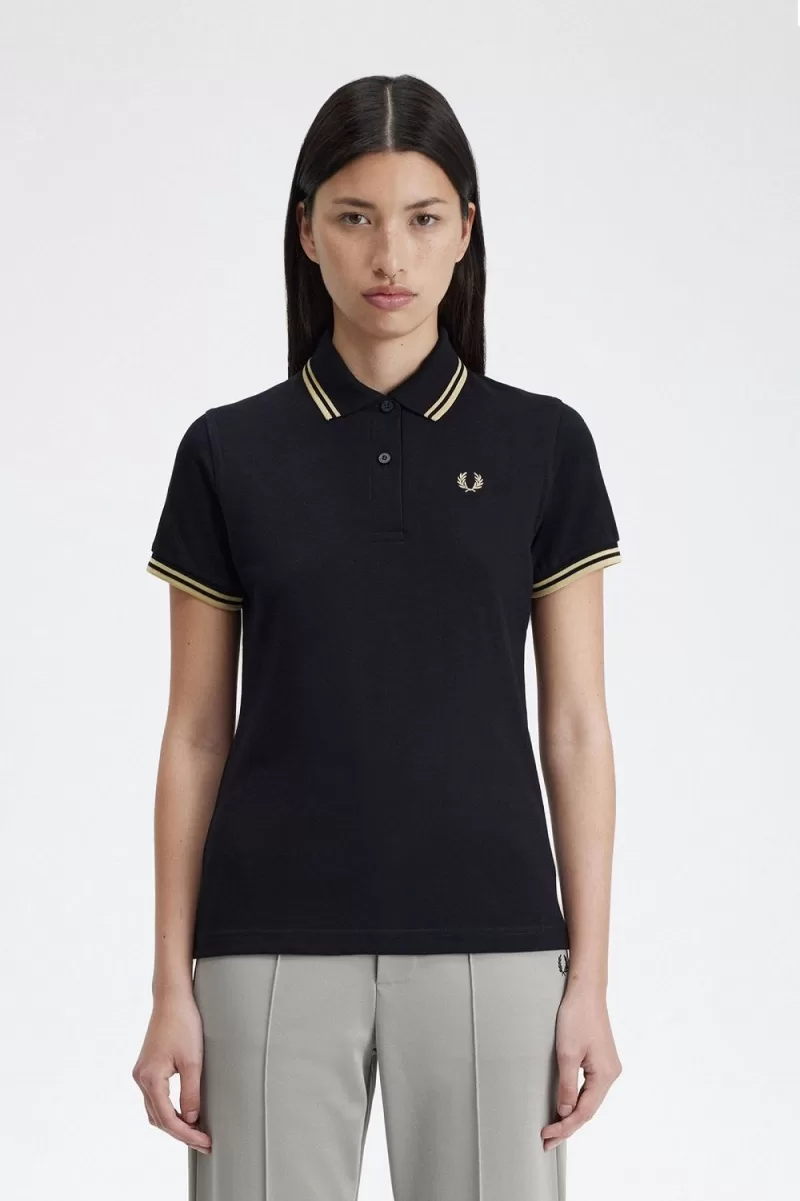 Fred Perry G12 Womens Shirt Black Champagne UIZGX2768 - Fred Perry G12 Women's Shirt Black Champagne | UIZGX2768