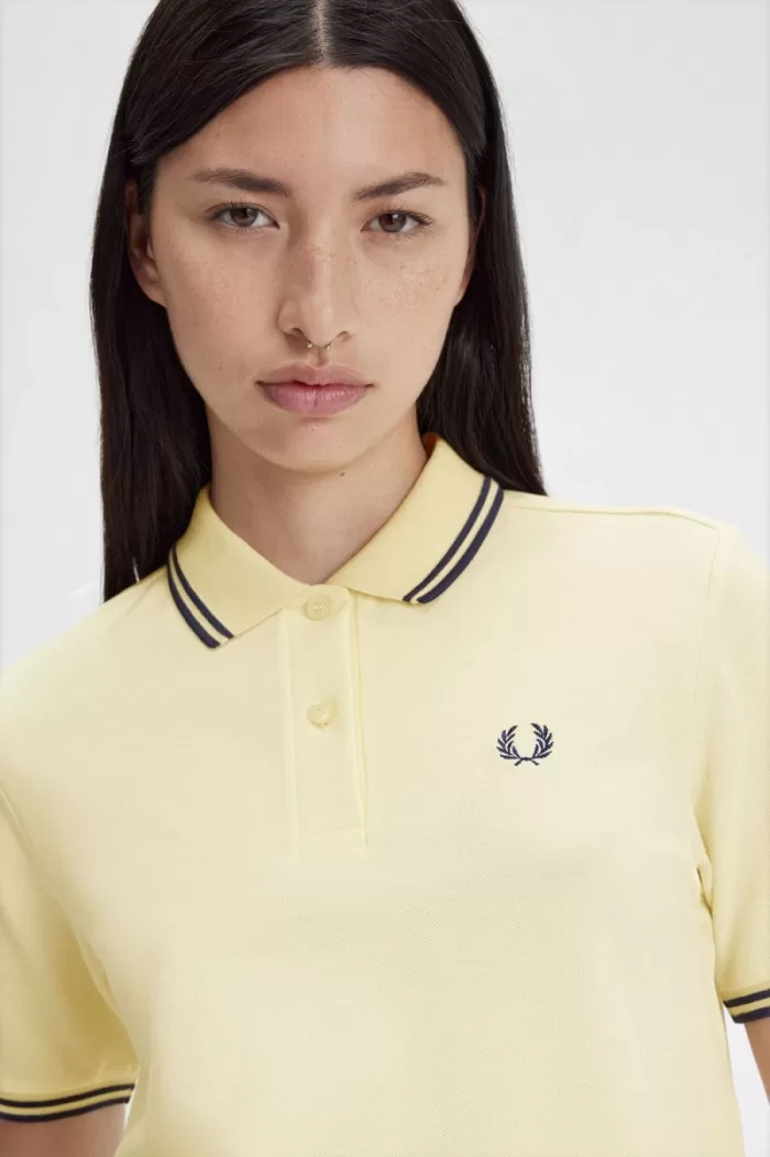 Fred Perry G3600 Women’s Shirt Aqua Cream French Navy | DTPZV8342