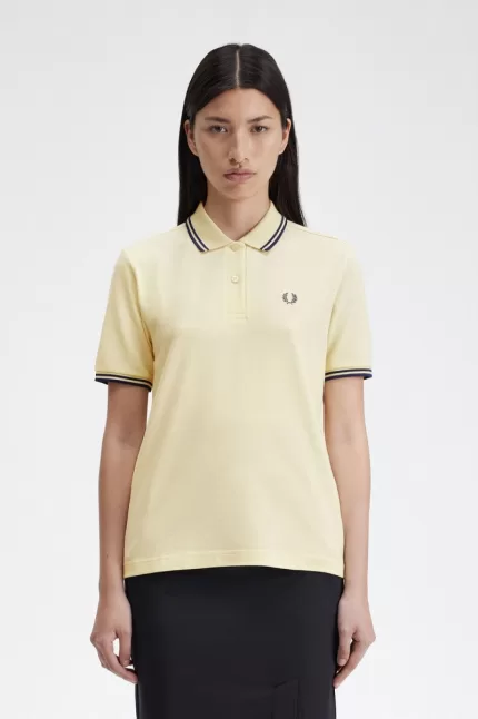 Fred Perry G3600 Women’s Shirt Aqua Cream French Navy | DTPZV8342