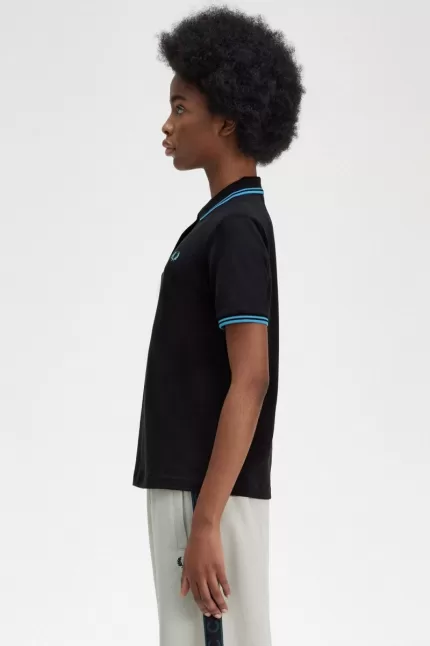 Fred Perry G3600 Women’s Shirt Black Cyber Blue Cyber Blue | HRPEO4650