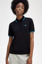 Fred Perry G3600 Women’s Shirt Black Cyber Blue Cyber Blue | HRPEO4650