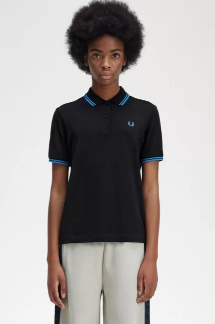 Fred Perry G3600 Women’s Shirt Black Cyber Blue Cyber Blue | HRPEO4650