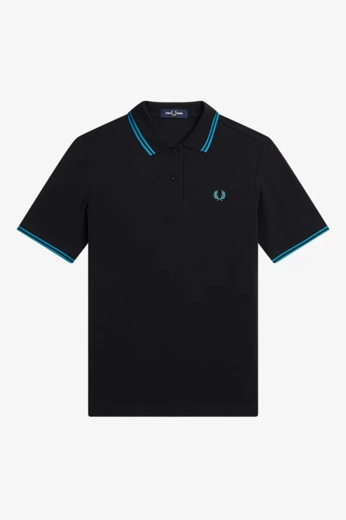 Fred Perry G3600 Women’s Shirt Black Cyber Blue Cyber Blue | HRPEO4650