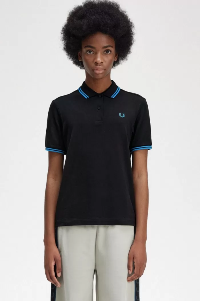 Fred Perry G3600 Women’s Shirt Black Cyber Blue Cyber Blue | HRPEO4650