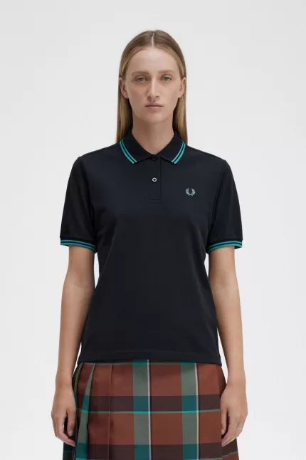 Fred Perry G3600 Women’s Shirt Black Deep Mint Deep Mint | LETRY3750