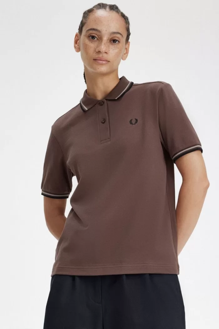 Fred Perry G3600 Women’s Shirt Dark Red Warm Grey Black | DEBGF9268