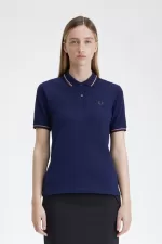 Fred Perry G3600 Women’s Shirt French Navy Dusty Rose Pink Dark Red | YAVCO9752