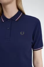 Fred Perry G3600 Women’s Shirt French Navy Dusty Rose Pink Dark Red | YAVCO9752