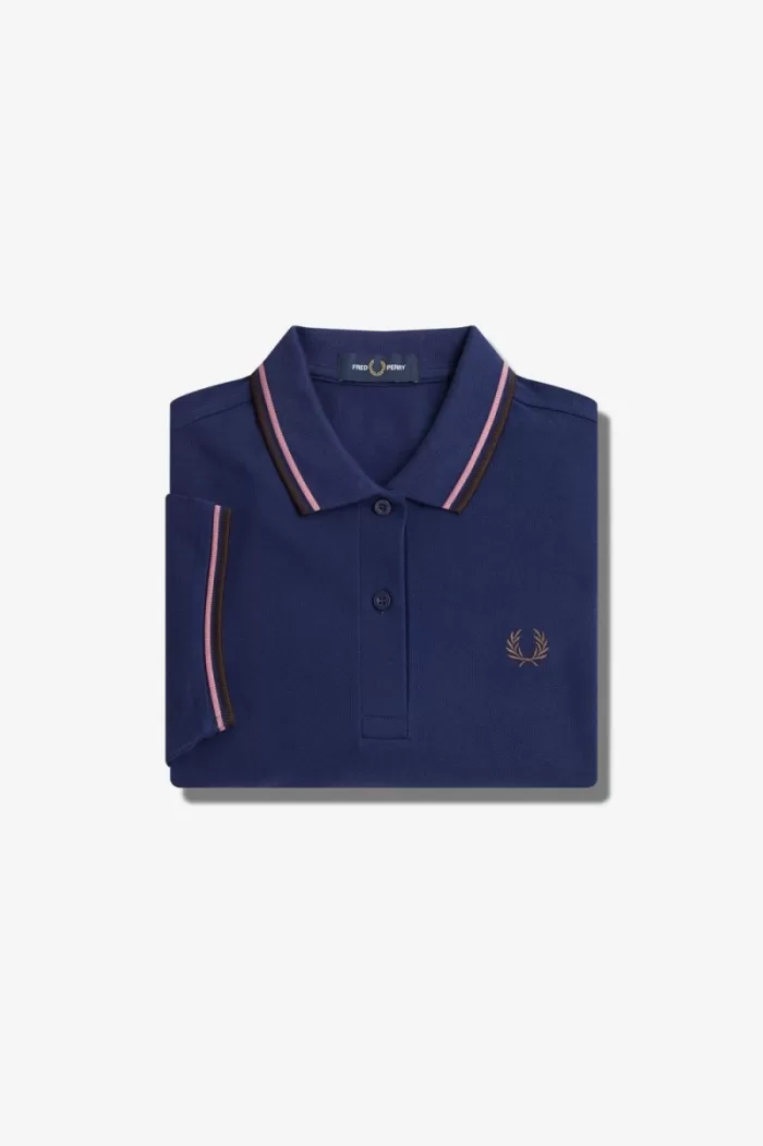 Fred Perry G3600 Women’s Shirt French Navy Dusty Rose Pink Dark Red | YAVCO9752