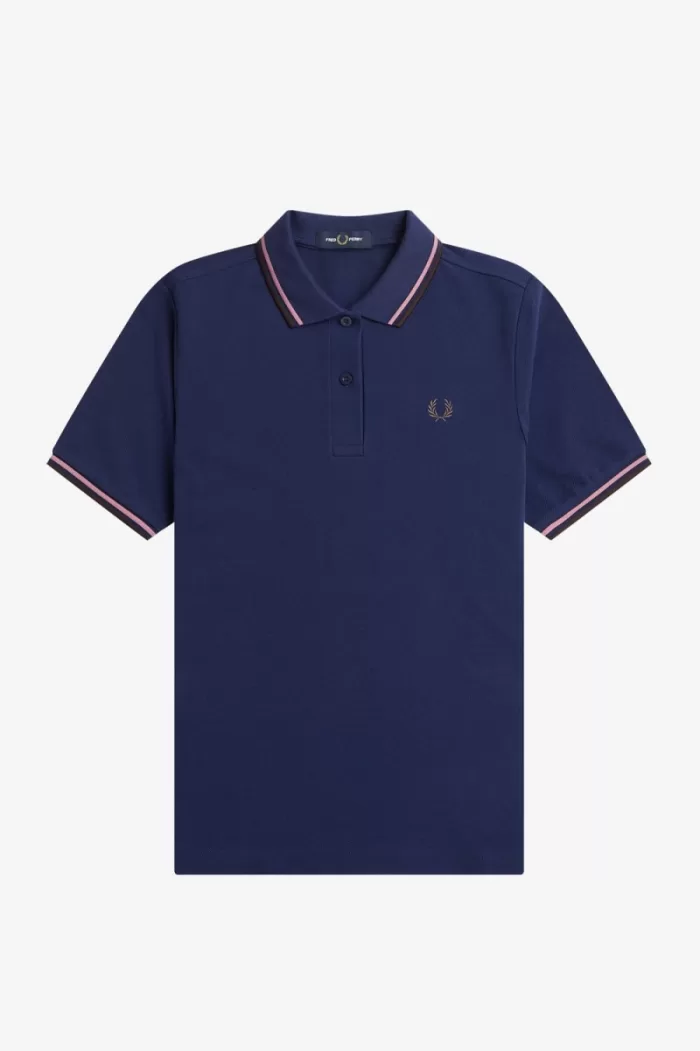 Fred Perry G3600 Women’s Shirt French Navy Dusty Rose Pink Dark Red | YAVCO9752