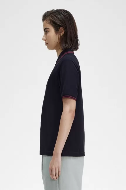 Fred Perry G3600 Women’s Shirt Navy Oxblood Oxblood | IQGMO4268