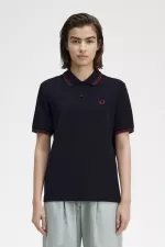 Fred Perry G3600 Women’s Shirt Navy Oxblood Oxblood | IQGMO4268