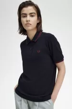 Fred Perry G3600 Women’s Shirt Navy Oxblood Oxblood | IQGMO4268