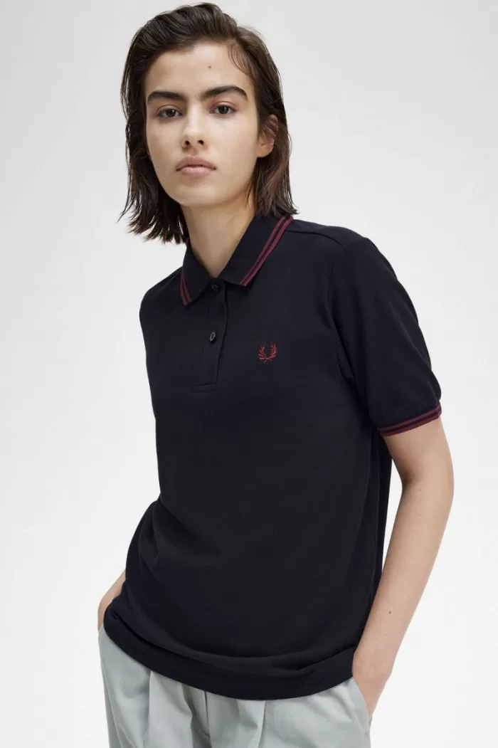 Fred Perry G3600 Women’s Shirt Navy Oxblood Oxblood | IQGMO4268