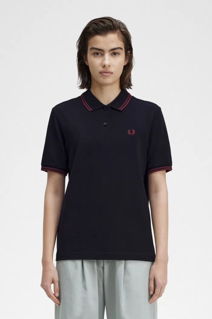 Fred Perry G3600 Women’s Shirt Navy Oxblood Oxblood | IQGMO4268