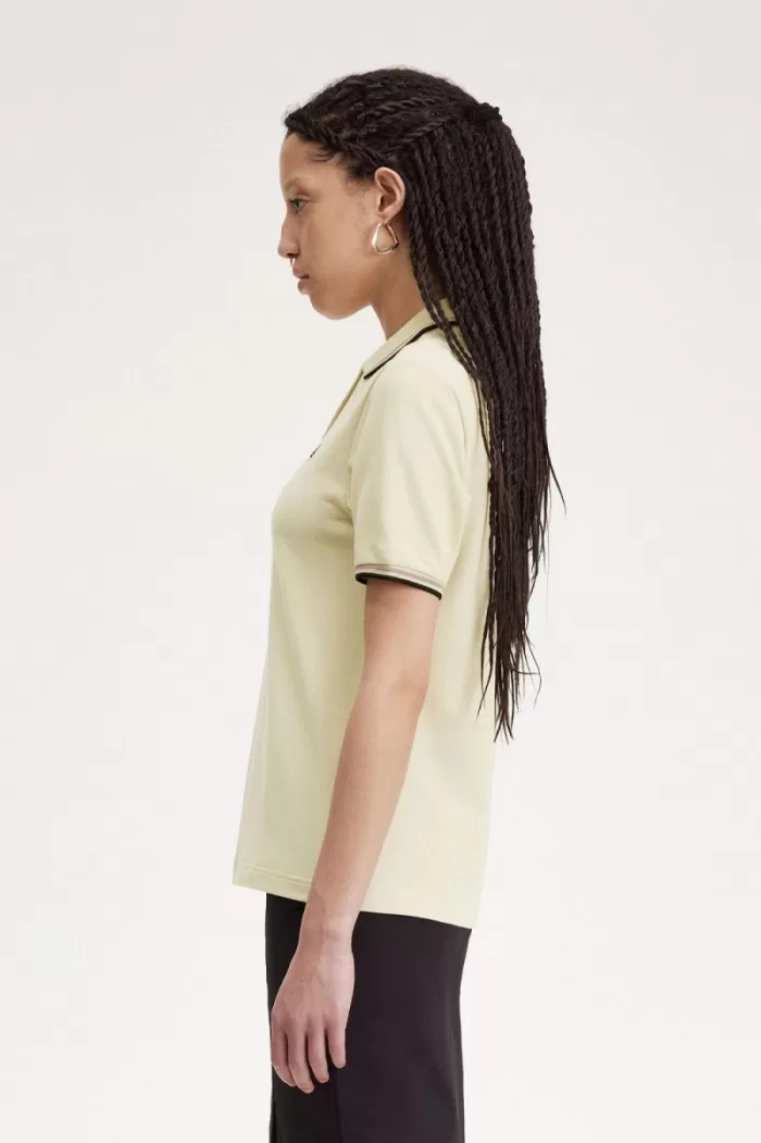 Fred Perry G3600 Women’s Shirt Oatmeal Dark Pink Black | NFUBS7143