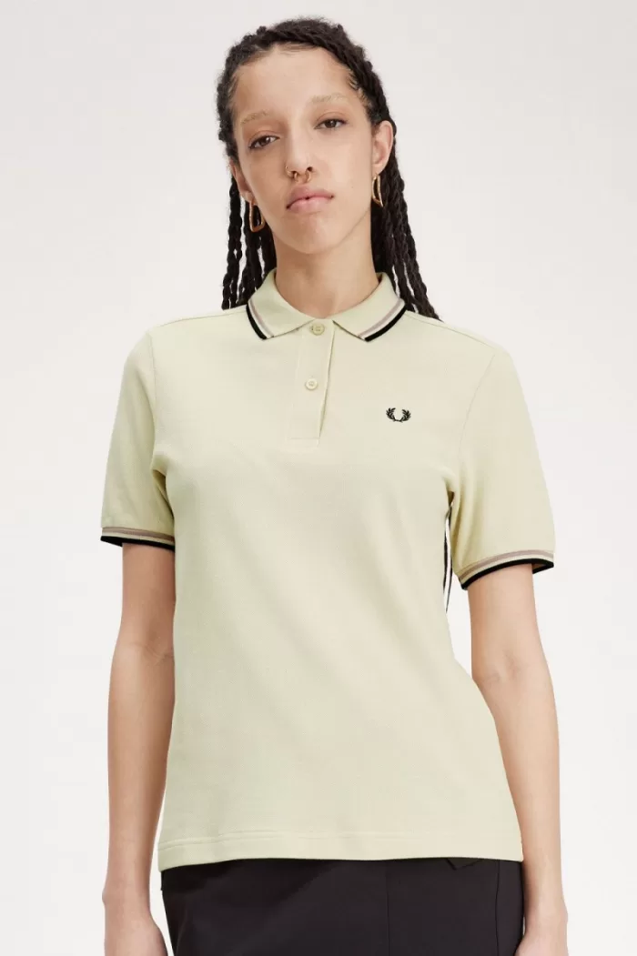 Fred Perry G3600 Women’s Shirt Oatmeal Dark Pink Black | NFUBS7143