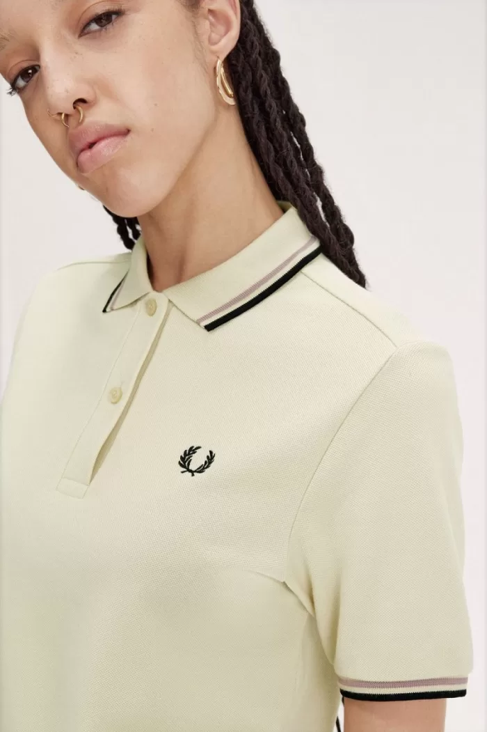 Fred Perry G3600 Women’s Shirt Oatmeal Dark Pink Black | NFUBS7143