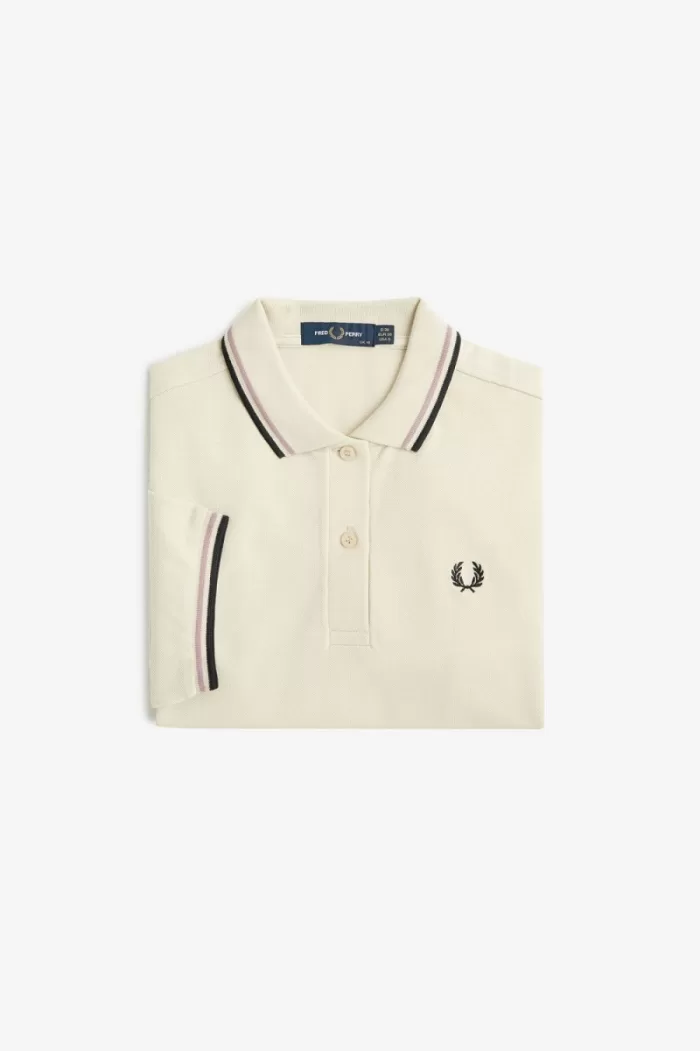 Fred Perry G3600 Women’s Shirt Oatmeal Dark Pink Black | NFUBS7143