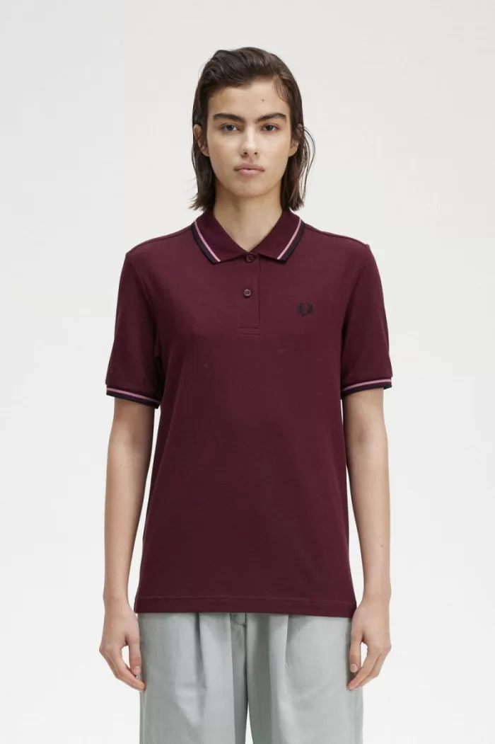 Fred Perry G3600 Women’s Shirt Oxblood Dusty Rose Pink Black | NCJPS3290