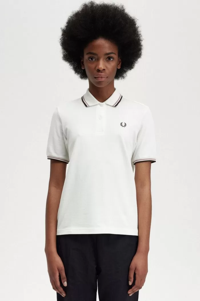 Fred Perry G3600 Women’s Shirt Snow White Dark Pink Burnt Tobacco | QBOTL9150