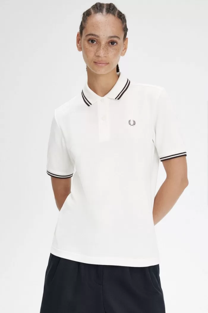 Fred Perry G3600 Women’s Shirt Snow White Dark Red | NGMYX2509