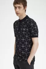 Fred Perry Geometric Men’s Polo Shirt Black | YACJW2075