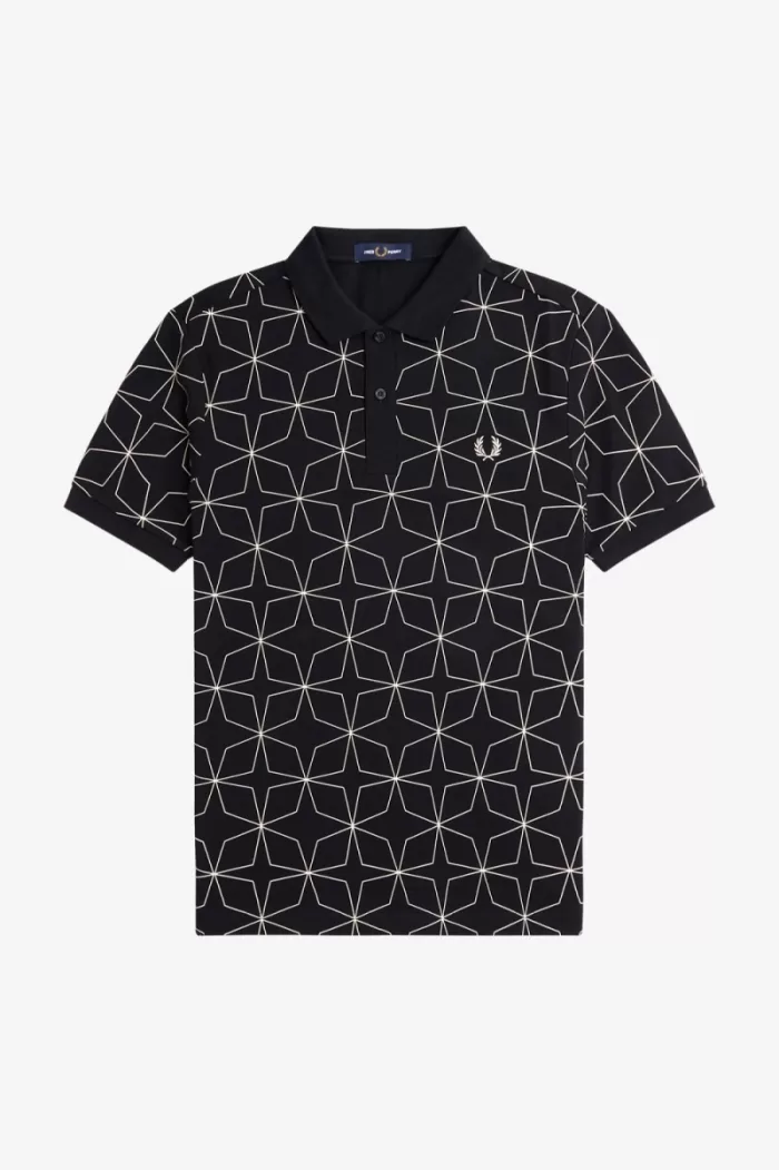 Fred Perry Geometric Men’s Polo Shirt Black | YACJW2075