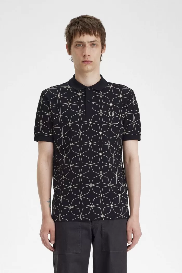 Fred Perry Geometric Men’s Polo Shirt Black | YACJW2075