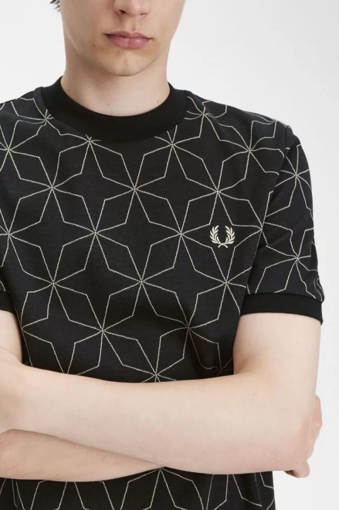 Fred Perry Geometric Men’s T-Shirt Black | BIYWV4371