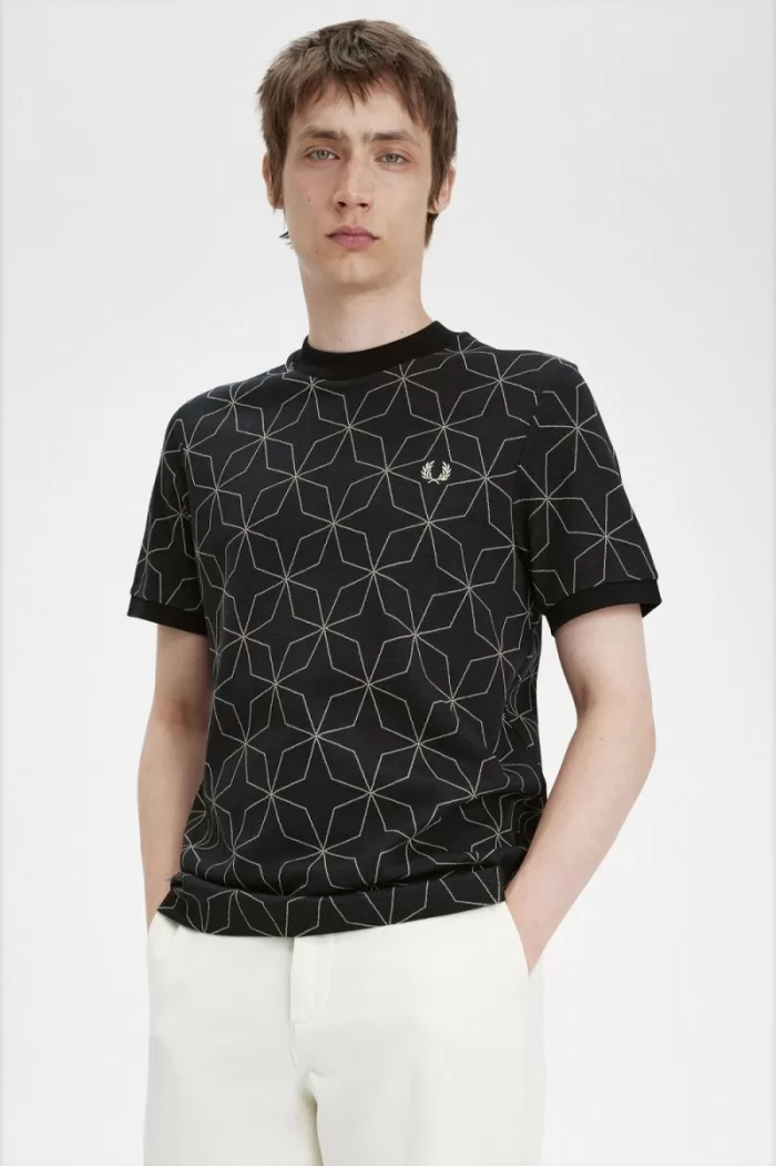 Fred Perry Geometric Men’s T-Shirt Black | BIYWV4371