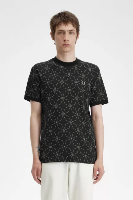 Fred Perry Geometric Men’s T-Shirt Black | BIYWV4371